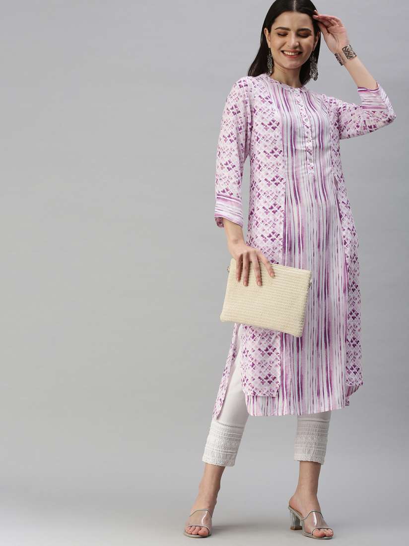 Buy Global Desi Women White Purple Geometric Dyed Kurta Kurtas for Women 16560018 Myntra