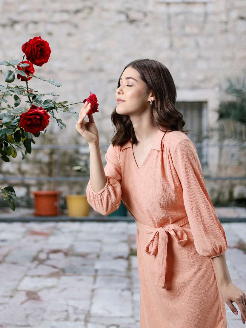 Buy AND Peach Coloured Sheath Dress Dresses for Women 16560334 Myntra
