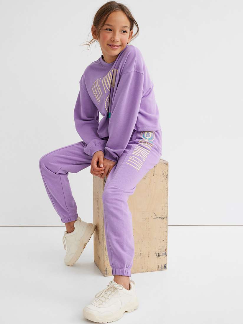 Buy H M Girls Purple High Waisted Joggers Trousers for Girls 16570658 Myntra