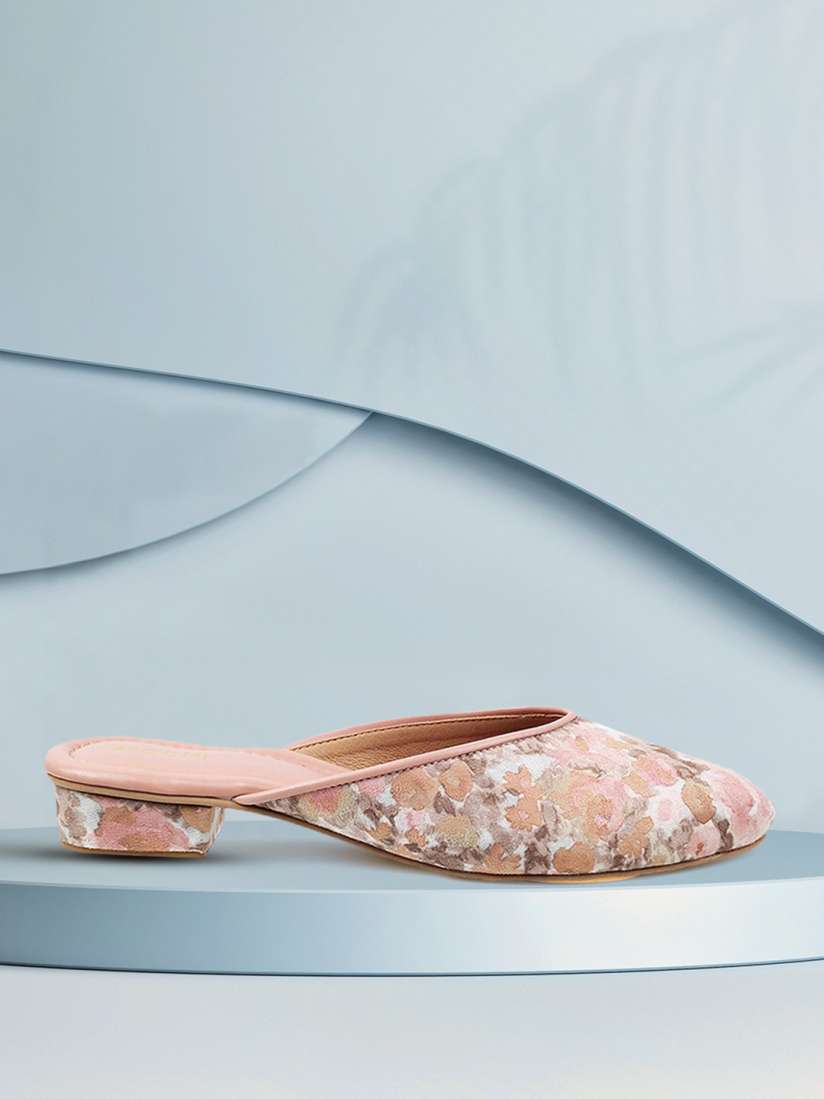 Buy Mochi Peach Coloured Printed Block Mules Heels for Women 16571754 Myntra