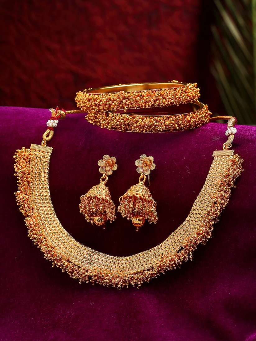 Buy ZENEME Gold Plated Stone Studded Beaded Temple Jewellery Set Jewellery Set for Women 16571790 Myntra