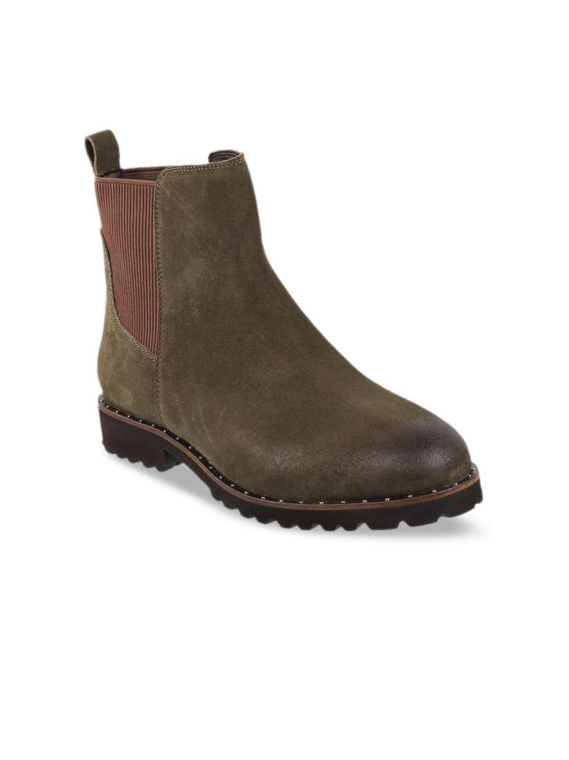 Buy Metro Women Olive Green Flat Boots Boots for Women 16573080 Myntra