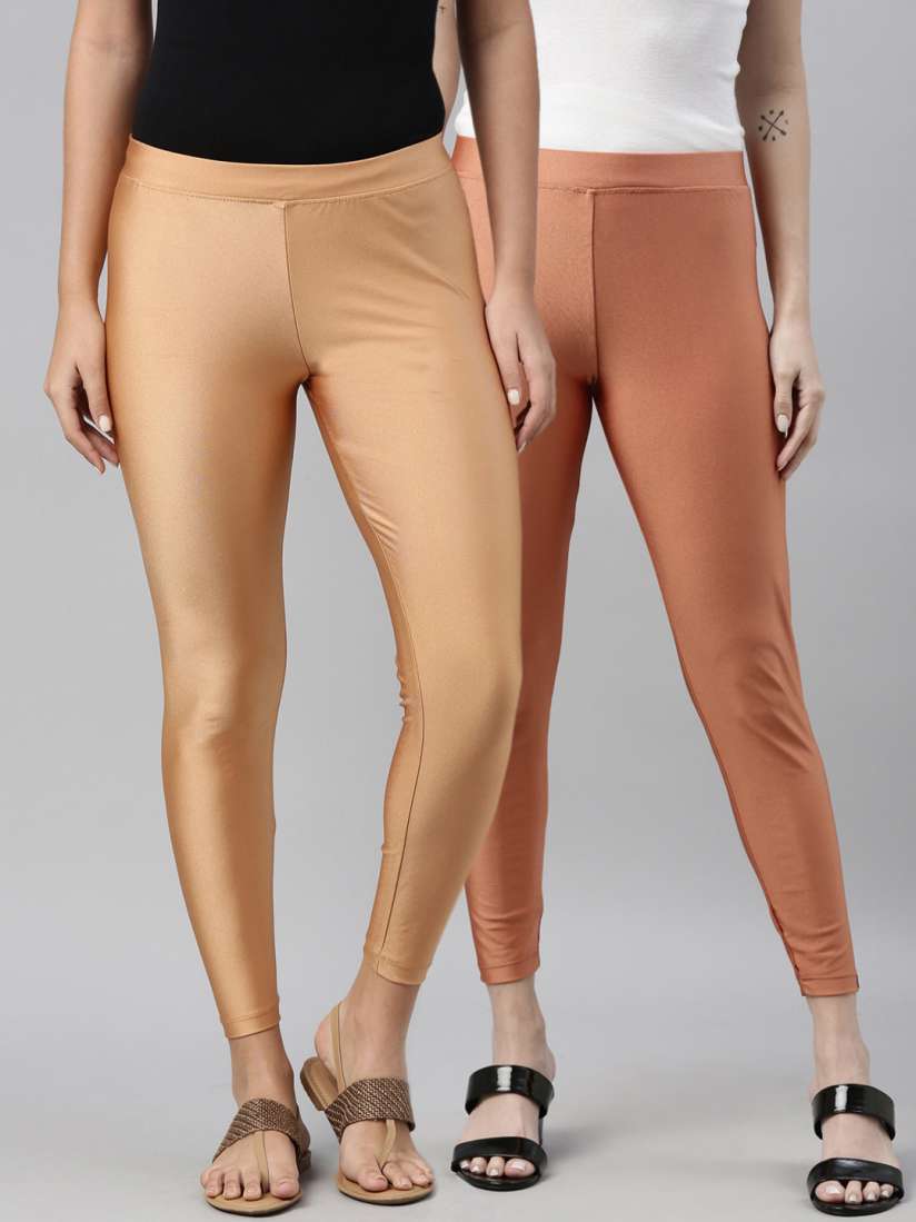 Buy TWIN BIRDS Women Pack Of 2 Beige Rose Gold Toned Ankle Length Shimmer Leggings Leggings for Women 16578628 Myntra