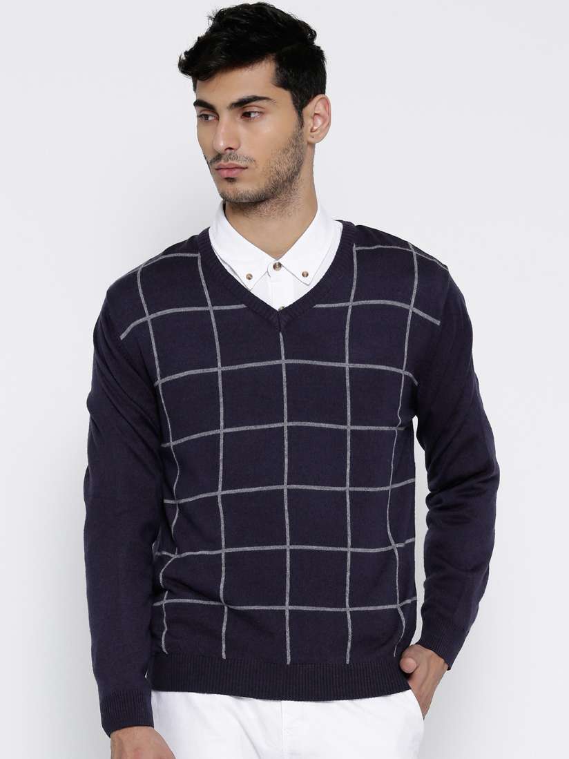 Buy Wills Lifestyle Men Navy Checked Sweater Sweaters for Men 1657887 Myntra