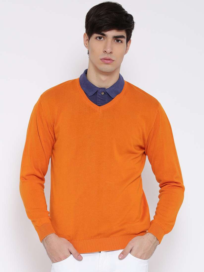 Buy Wills Lifestyle Men Orange Solid Sweater Sweaters for Men 1657910 Myntra
