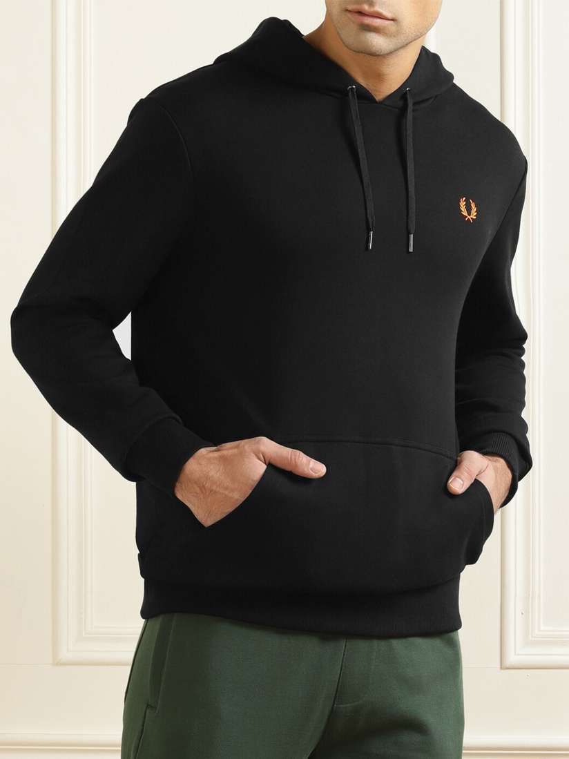 Buy Fred Perry Men Black Pure Cotton Hooded Sweatshirt