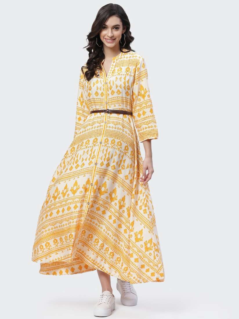 Buy Biba Mustard Yellow Ethnic Motifs A Line Maxi Dress Ethnic Dresses for Women 16585674 Myntra