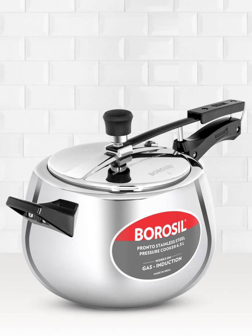 Buy BOROSIL Silver Toned Stainless Steel Induction Base 6.5 L Pressure Cooker Pressure Cooker for Unisex 16587782 Myntra