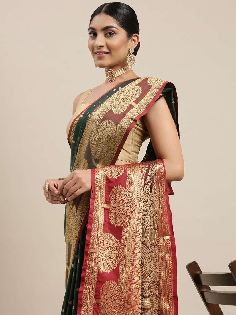 Buy Mitera Olive Green Golden Ethnic Woven Design Zari Banarasi Silk Saree Sarees for Women 16587918 Myntra