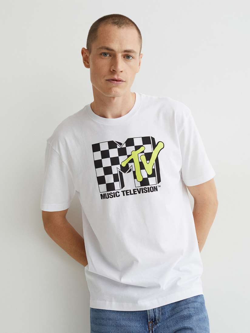Buy H M Men White Black MTV Print Regular Fit T shirt Tshirts for Men 16590972 Myntra