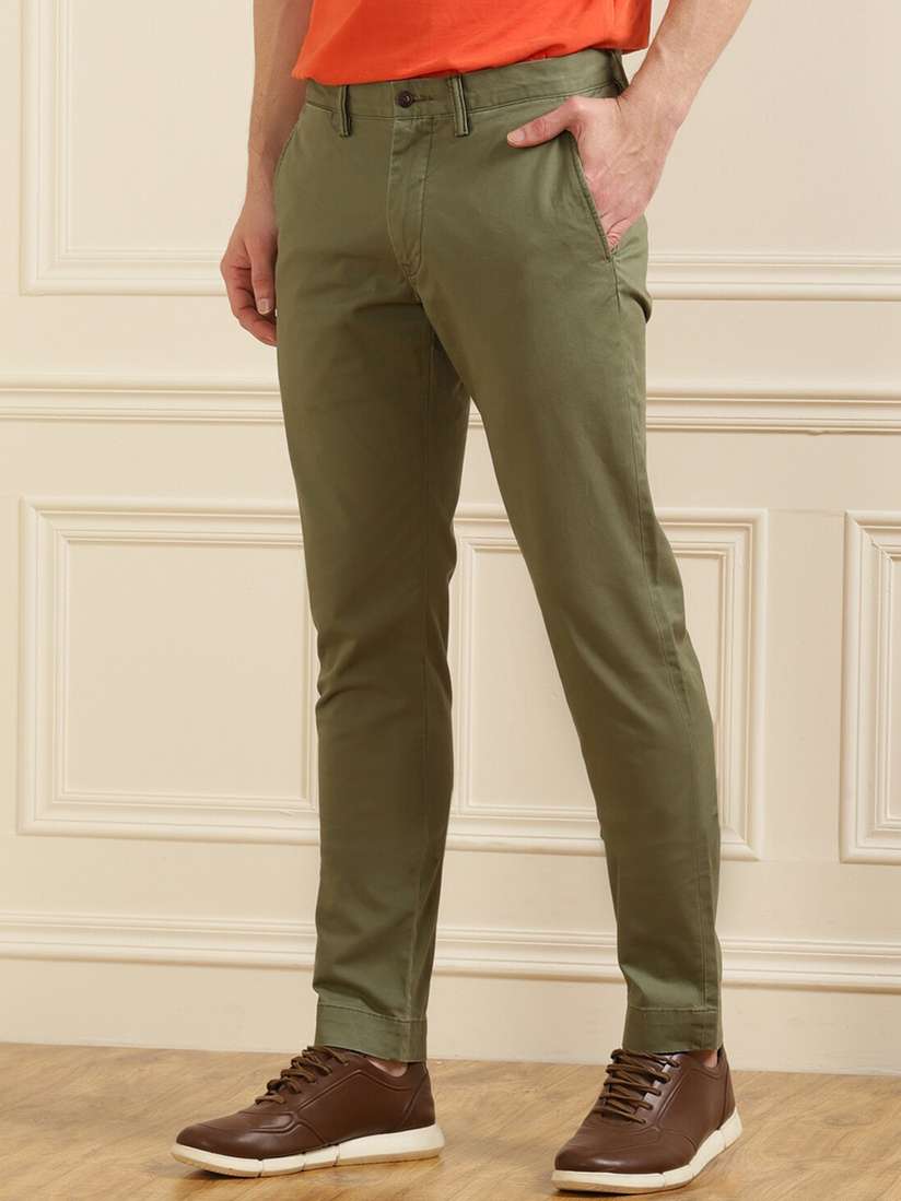 Buy Polo Ralph Lauren Men Green Pure Cotton Trousers Trousers