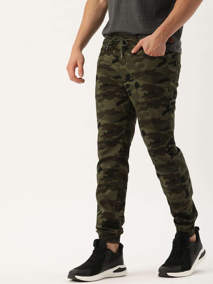 Buy IVOC Men Olive Green Camouflage Printed Slim Fit Joggers Trousers Trousers for Men 16595286 Myntra