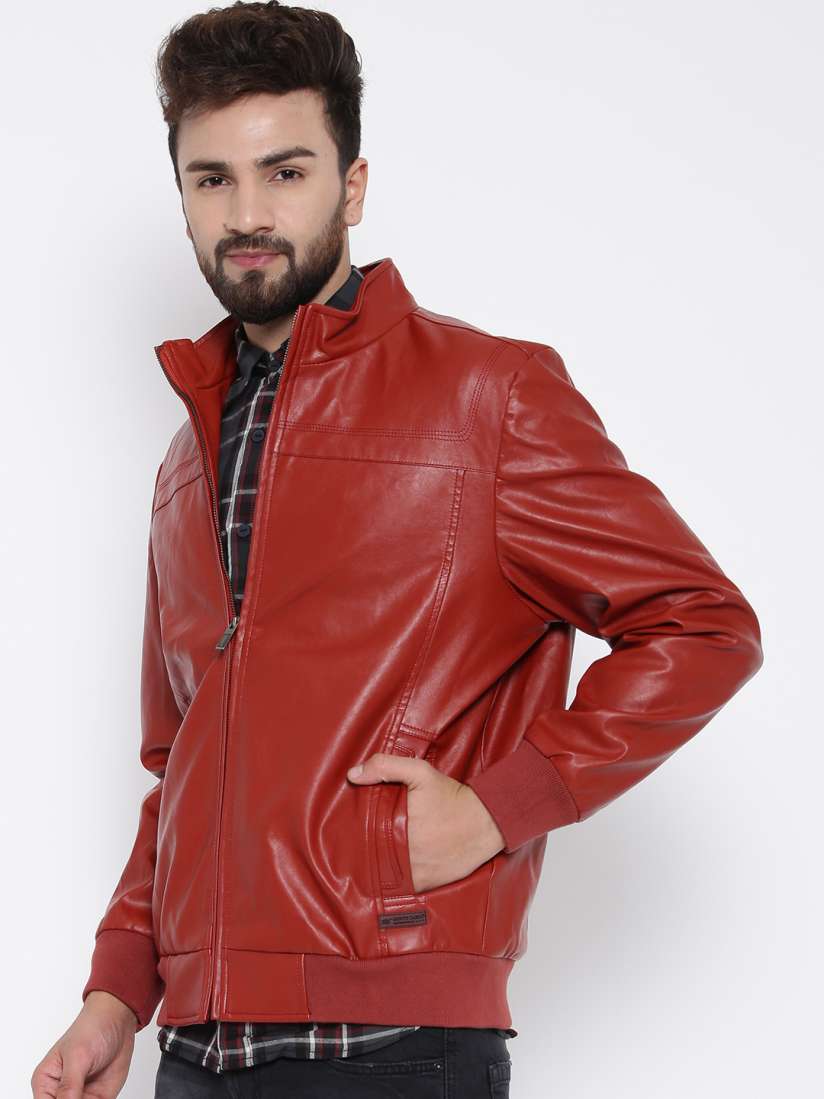 Red faux leather moto jacket cheap