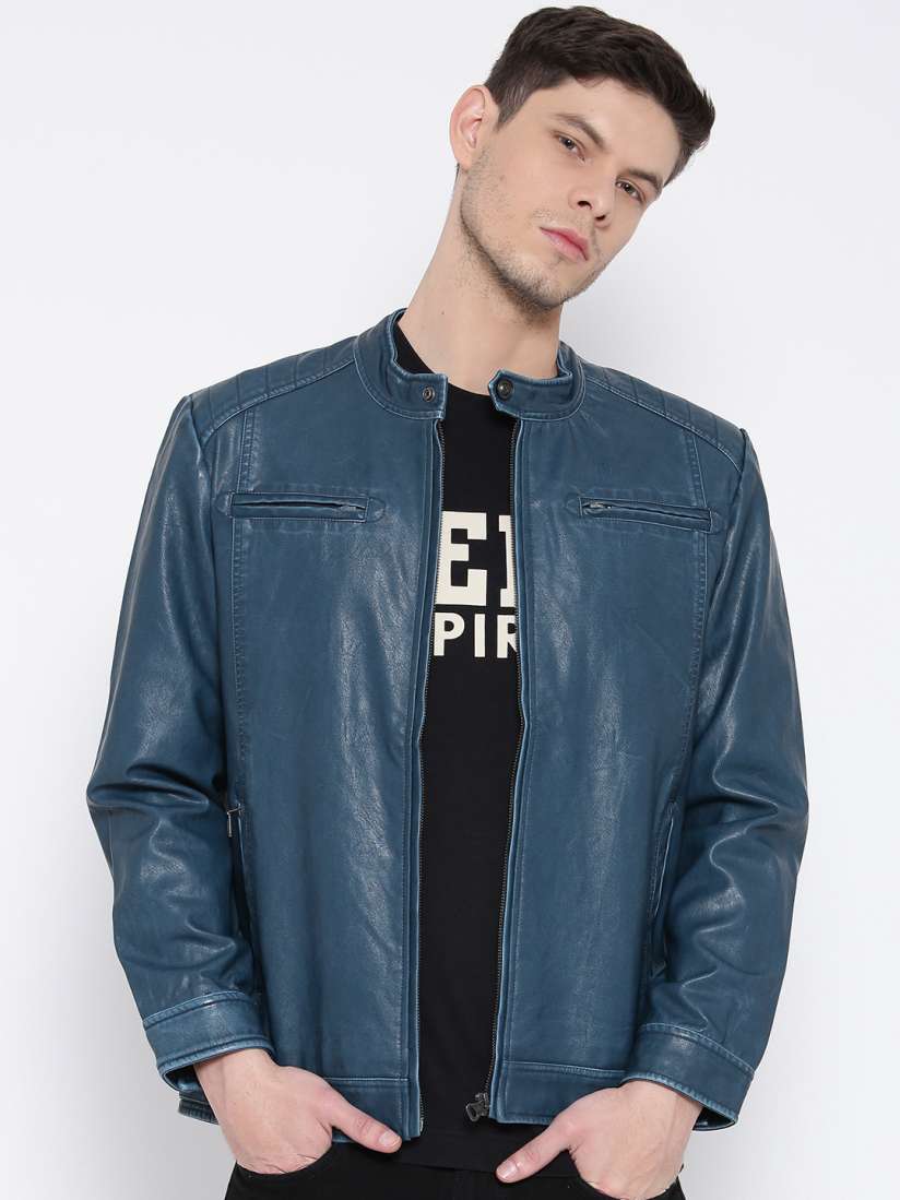 Buy Monte Carlo Blue Faux Leather Biker Jacket Jackets for Men Myntra