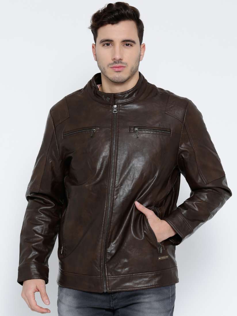 Buy Monte Carlo Brown Faux Leather Biker Jacket Jackets for Men 1659971 Myntra