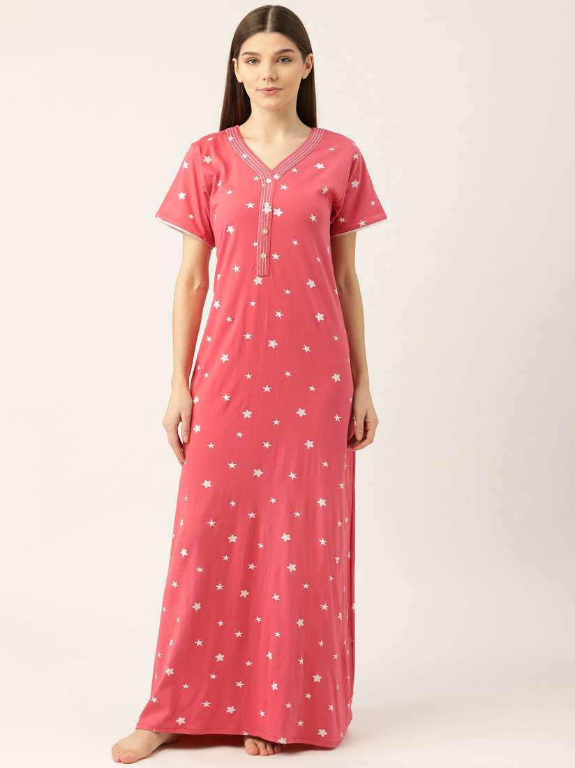 Buy Sweet Dreams Pink Pure Cotton Printed Maxi Nightdress Nightdress for Women 16606086 Myntra