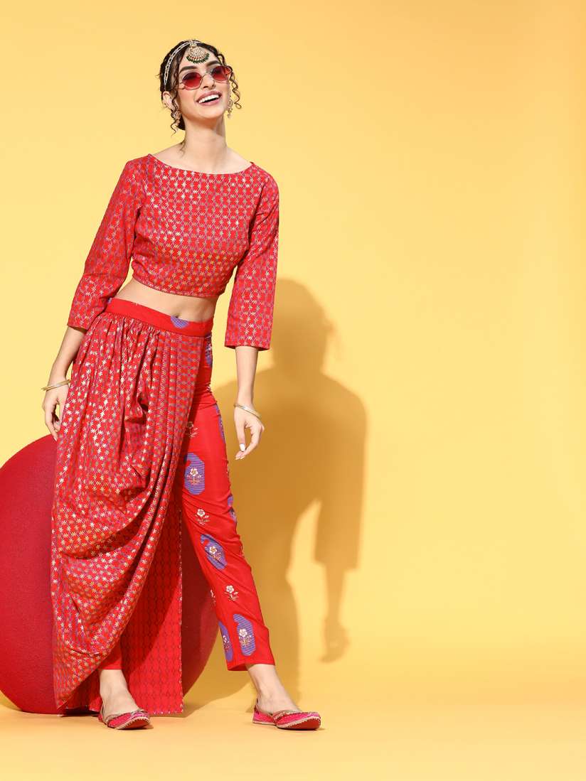 Buy Sangria Red Art Silk Dhoti Kurta Set Kurta Sets for Women 16616086 Myntra