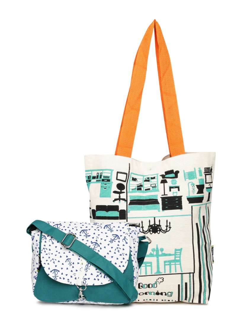 Buy Kanvas Katha Set of 2 Navy Printed Canvas Bags Handbags for Women 1662630 Myntra
