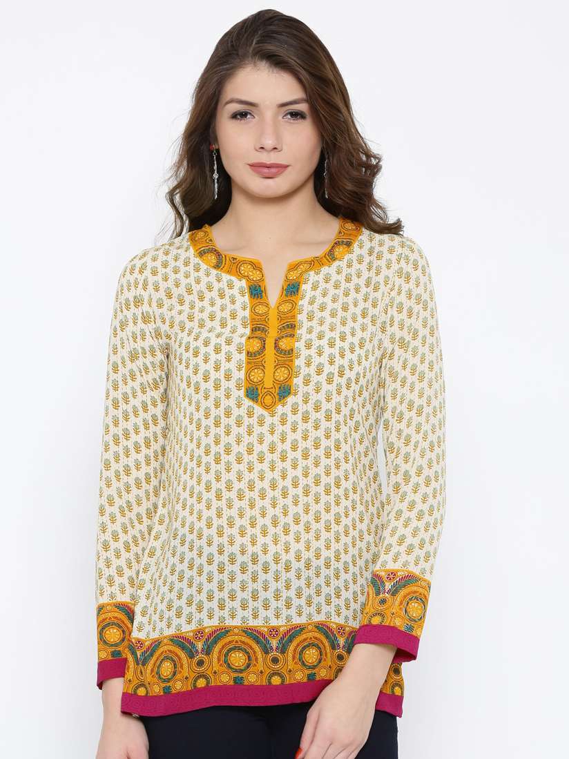Buy Biba Beige Floral Print Semi Sheer Kurti Kurtis for Women 1663104 Myntra