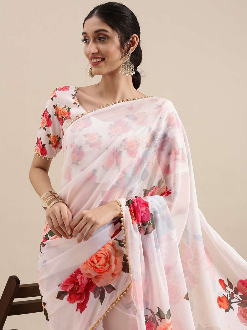 Buy LOOKNBOOK ART White Pink Floral Saree Sarees for Women 16634260 Myntra