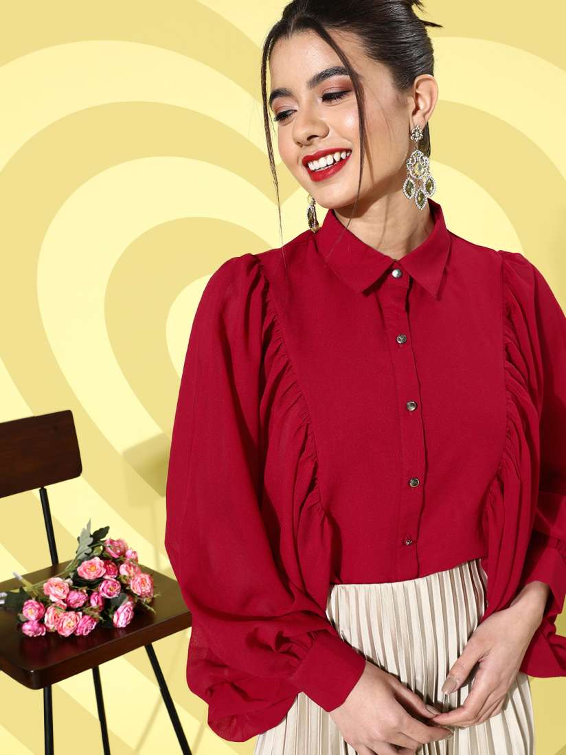Buy KASSUALLY Women Gorgeous Red Solid Batwing Sleeves Shirt Style Top Tops for Women 16637678 Myntra