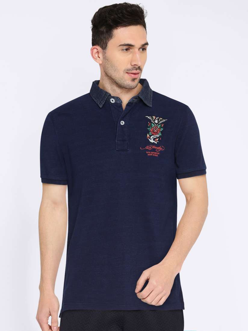 Buy Ed Hardy Men Navy Solid Polo Collar T shirt Tshirts for Men 1663802 Myntra
