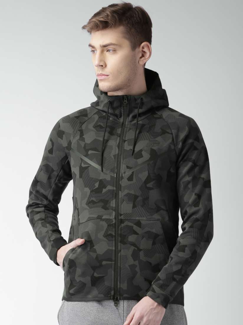 Buy Nike Black Grey Camouflage Print As M Nsw Tch Flc Wr Aop Hooded Jacket Jackets for Men 1663817 Myntra