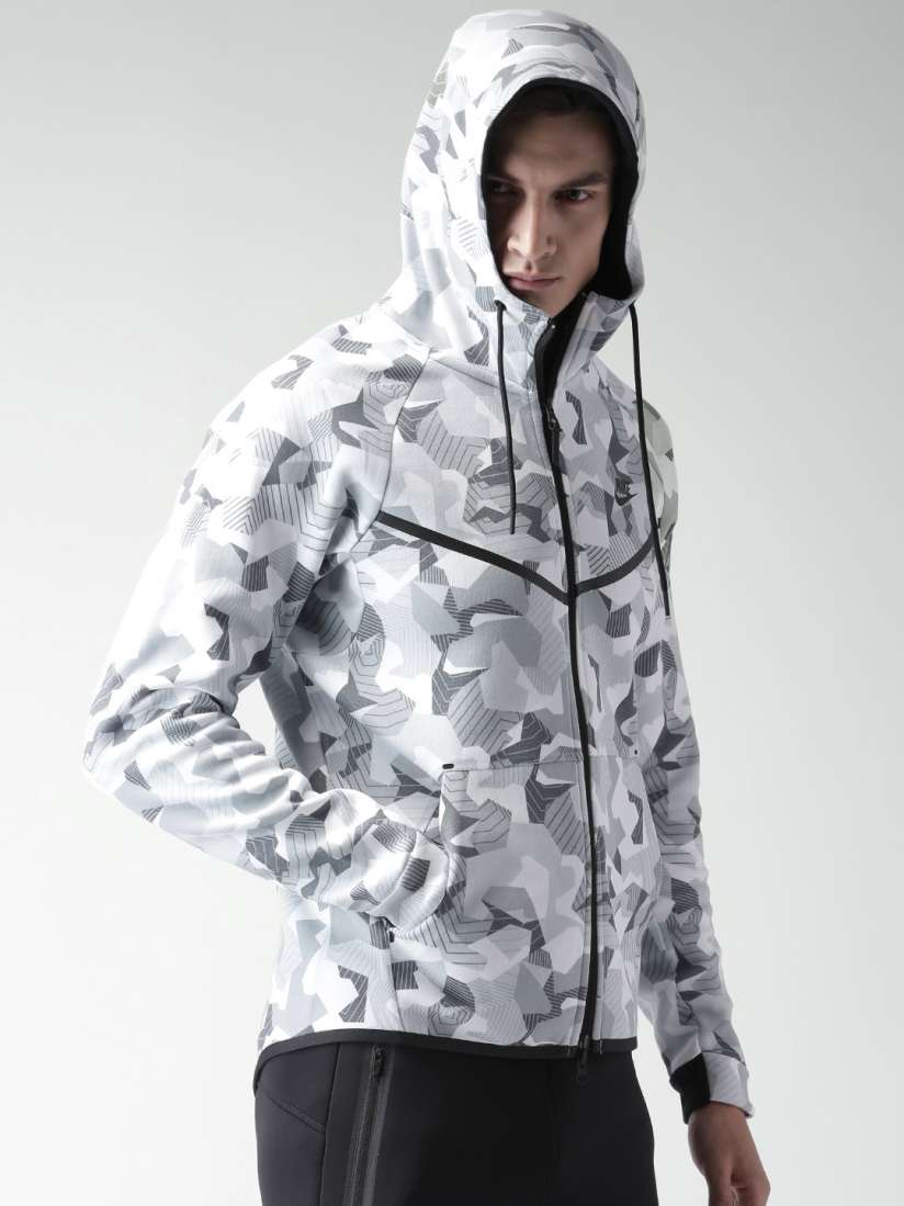 Buy Nike Grey White Printed As M Nsw Tch Flc Wr Aop Hooded Jacket Jackets for Men 1663818 Myntra