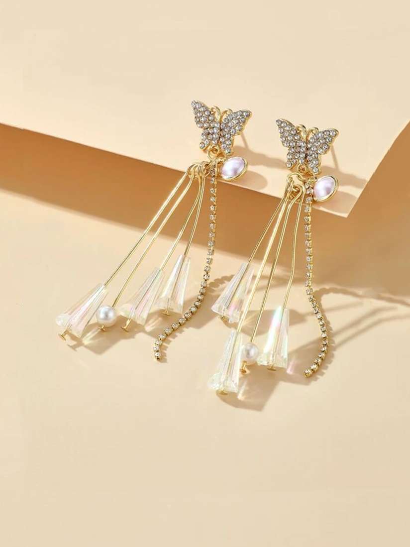 Buy Yellow Chimes Gold Plated Butterfly Tassel Drop Earrings Earrings for Women 16638540 Myntra