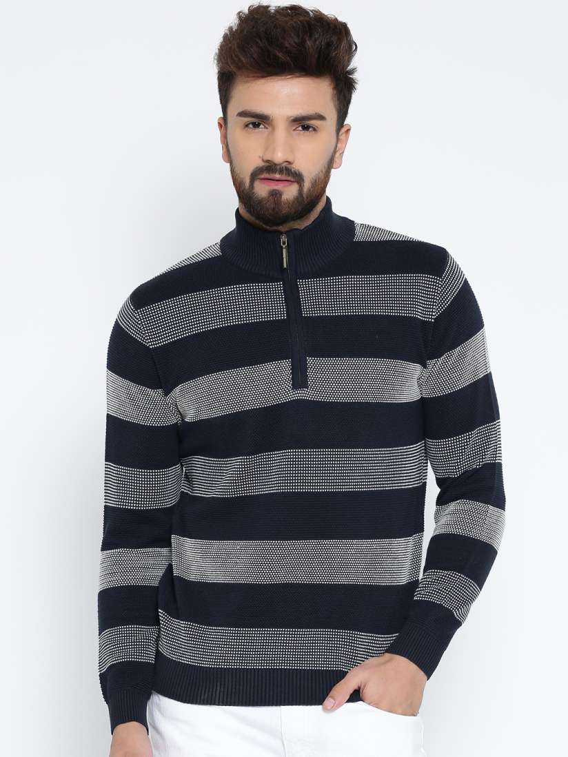 Buy Wills Lifestyle Men Navy White Striped Sweater Sweaters for Men 1665393 Myntra