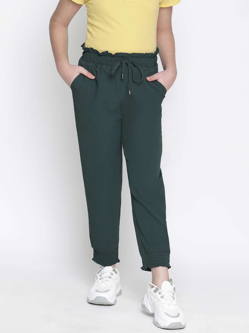 Buy Oxolloxo Girls Green Solid Relaxed Straight Leg Joggers Trousers for Girls 16657086 Myntra