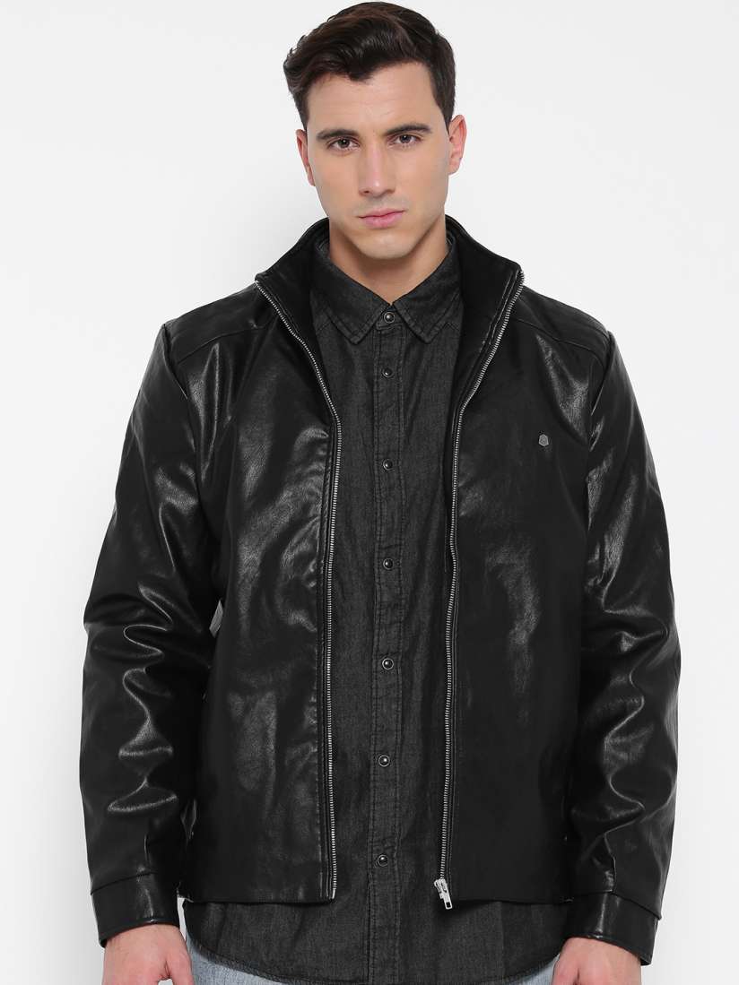 Buy SPYKAR Black Faux Leather Jacket Jackets for Men Myntra