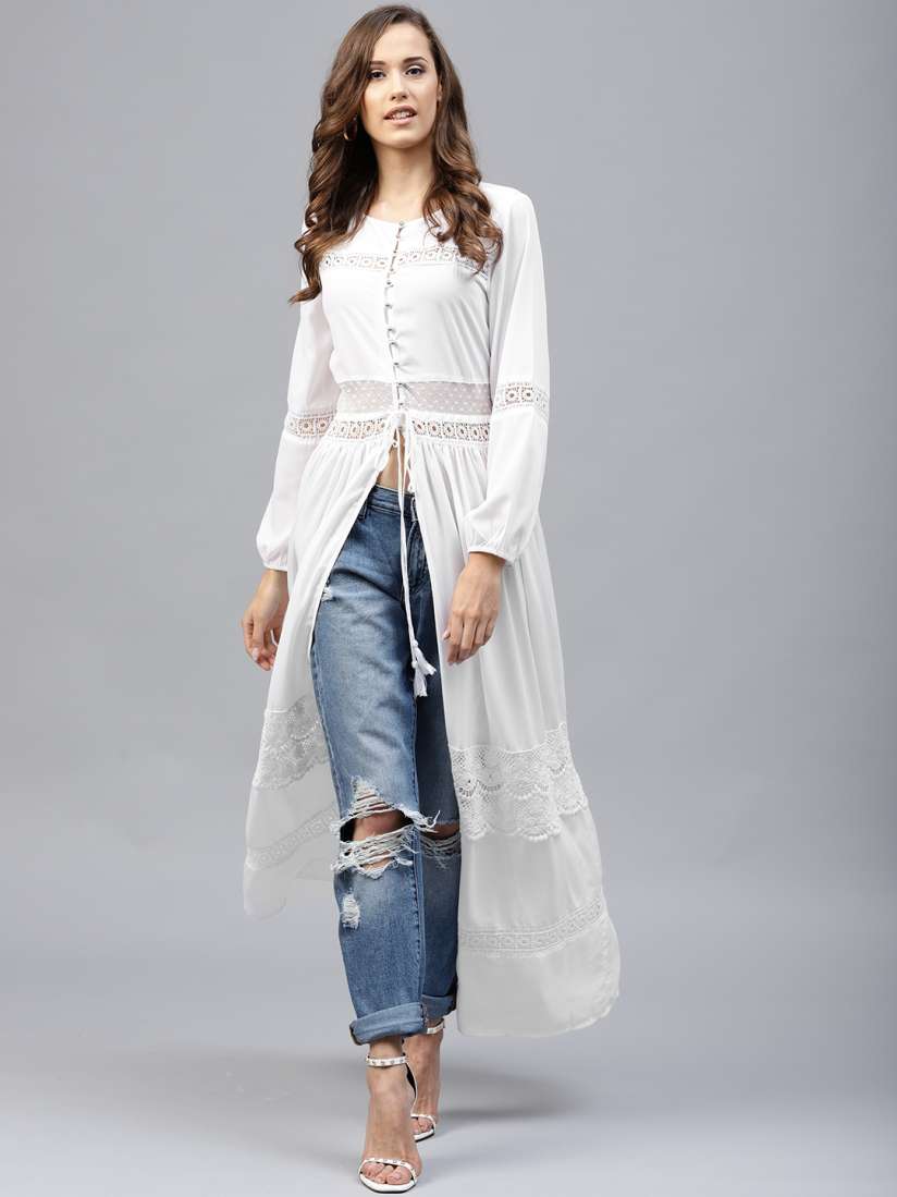 Buy Tokyo Talkies White Lace Detail Maxi Tunic Tunics for Women 1667862 Myntra