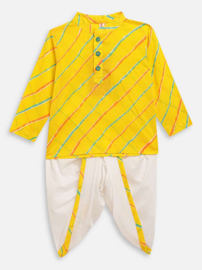 Buy Stuffie Land Boys Yellow Leheriya Printed Pure Cotton Kurta with Dhoti Pants Kurta Sets for Boys 16680912 Myntra