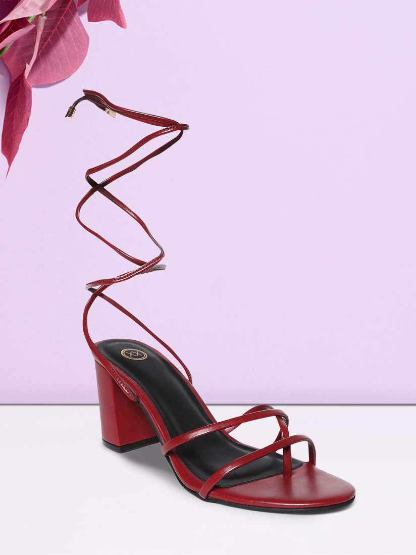 Buy 20Dresses Red Textured PU Party Block Gladiators Heels for Women 16682248 Myntra
