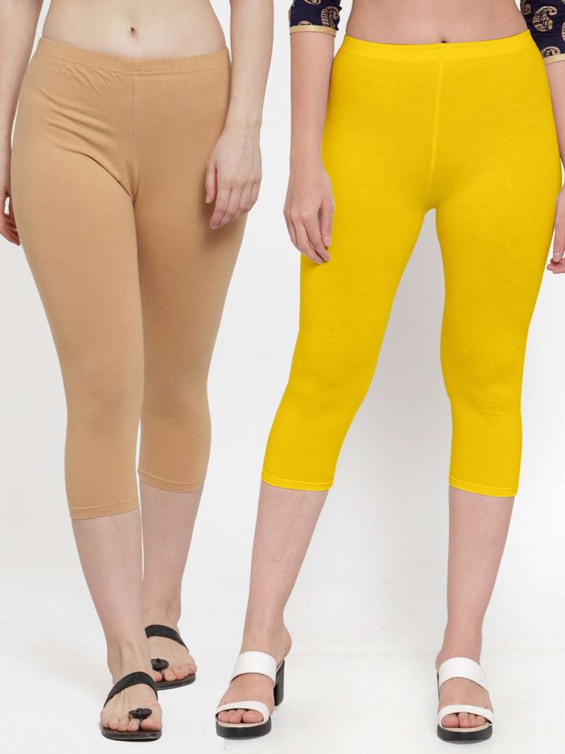 Buy GRACIT Women Pack Of 2 Yellow Tan Capris Capris for Women 16685398 Myntra