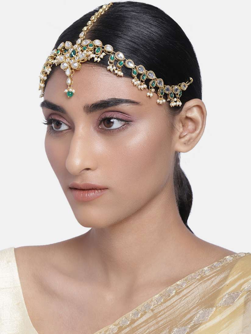 Buy I Jewels Women Green Gold Plated Kundan Studded Bridal Matha Patti Head Jewellery for Women 16694172 Myntra