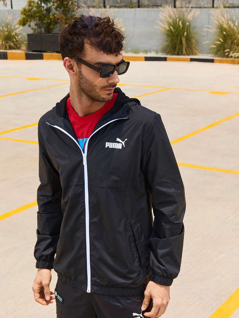 Buy Puma Men Black Brand Logo Printed Windbreaker Regular Fit Hooded Bomber Sustainable Jacket Jackets for Men 16704184 Myntra