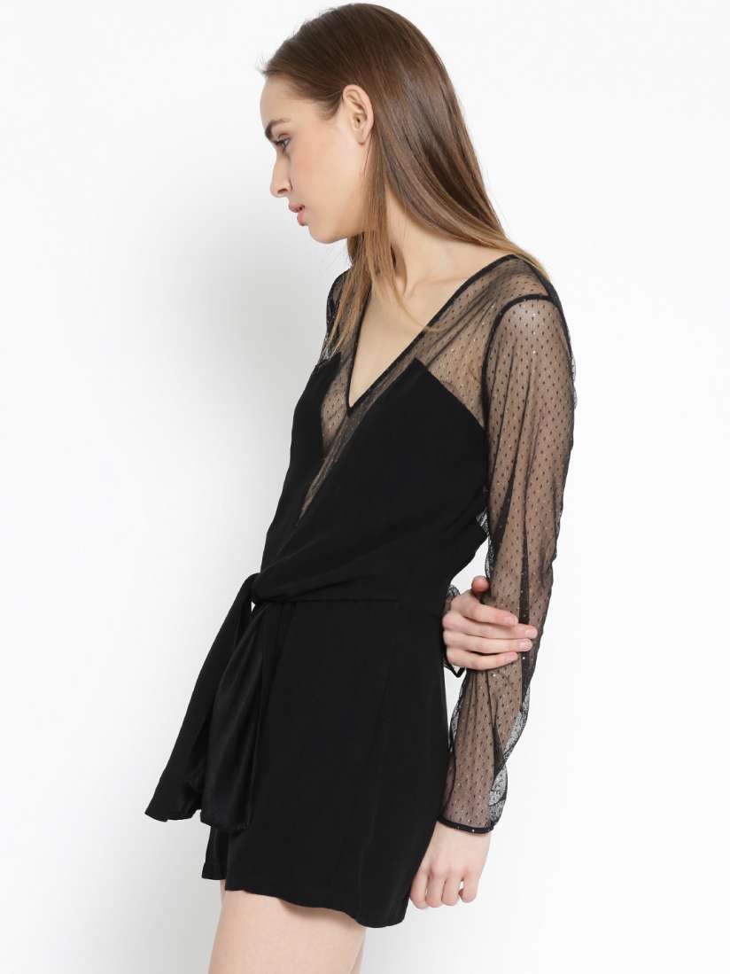 Buy MANGO Black Net Panelled Playsuit Jumpsuit for Women 1670615 Myntra