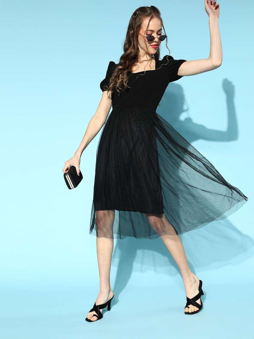 Buy Athena Black Solid A Line Midi Dress Dresses for Women 16707256 Myntra