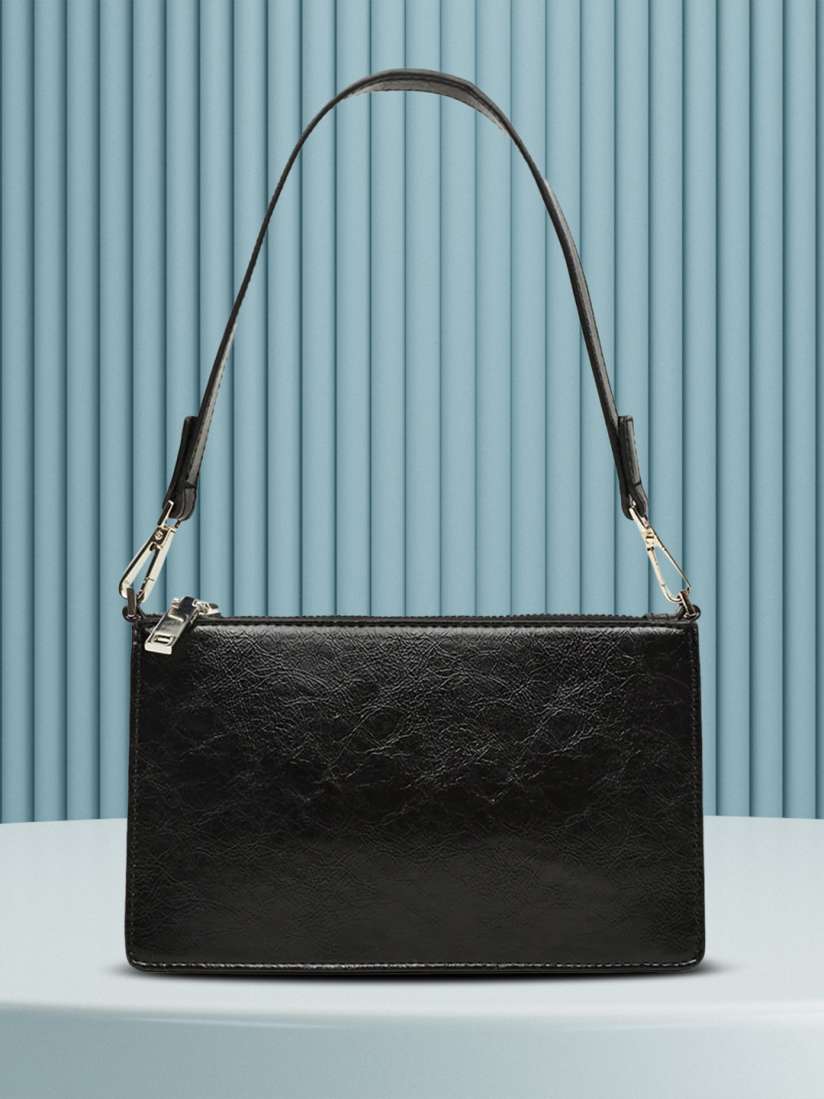 Mango checked somple baguette bag