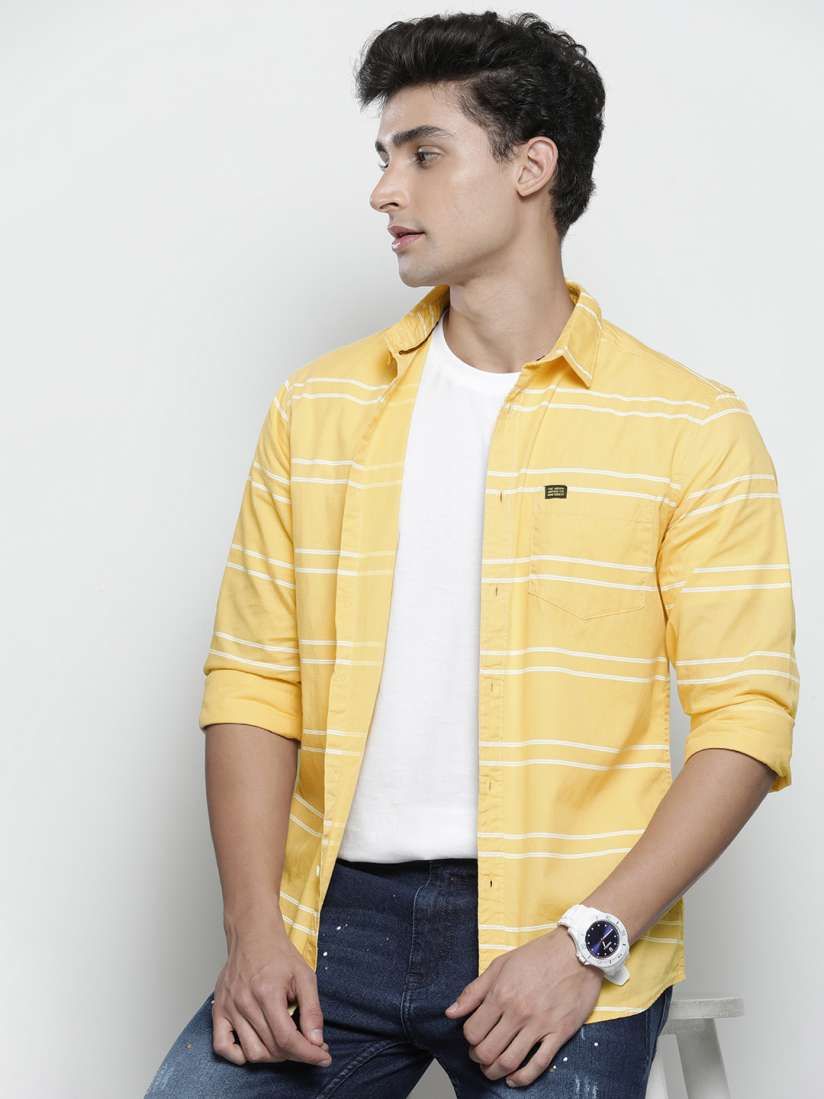 Buy The Indian Garage Co Men Yellow White Horizontal Striped Cotton Casual Shirt Shirts for Men 16711110 Myntra