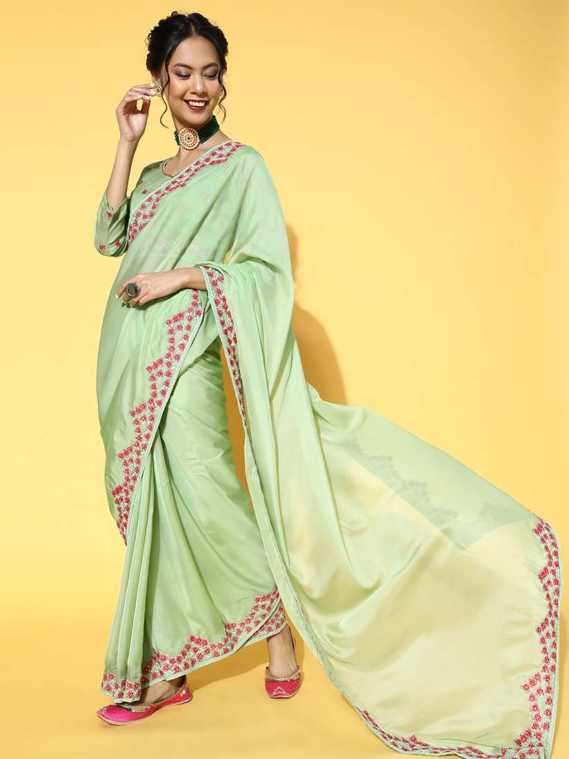 Myntra green saree online