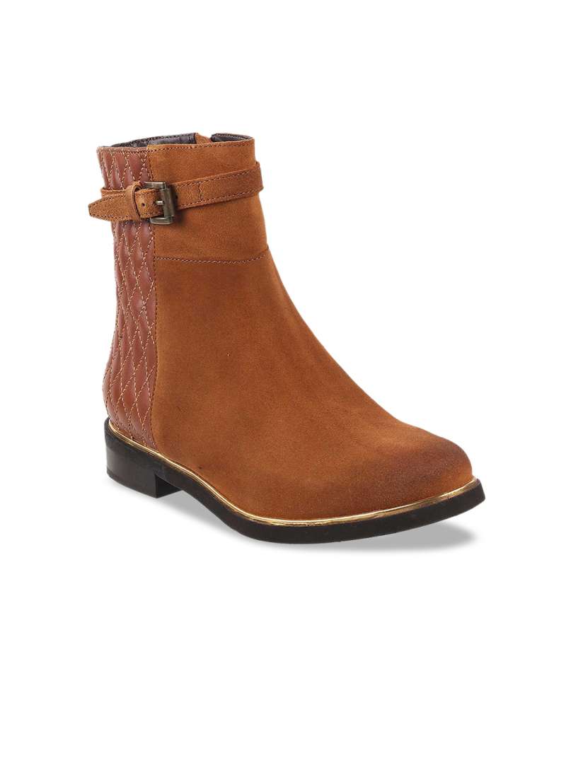 Buy Metro Women Tan Brown Textured Flat Boots Boots for Women 16721628 Myntra