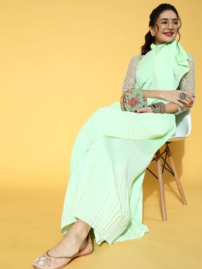 Myntra green saree top