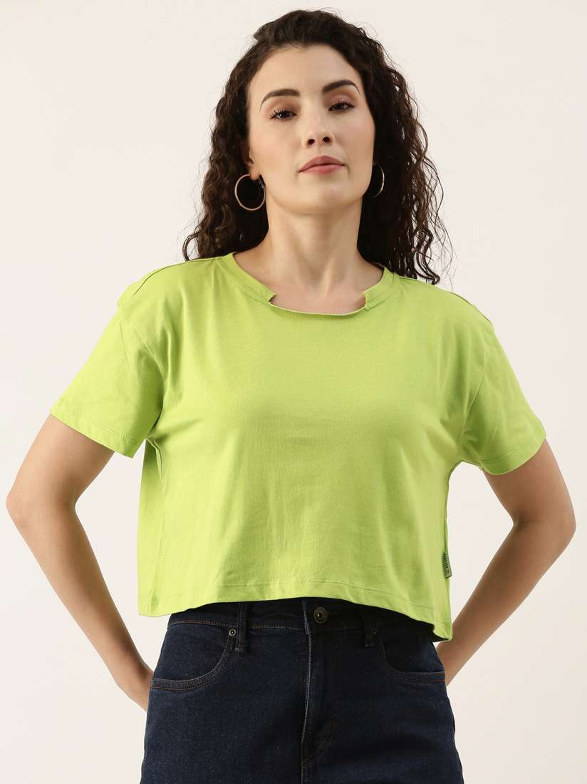 Solid drop shoulder crop top clearance