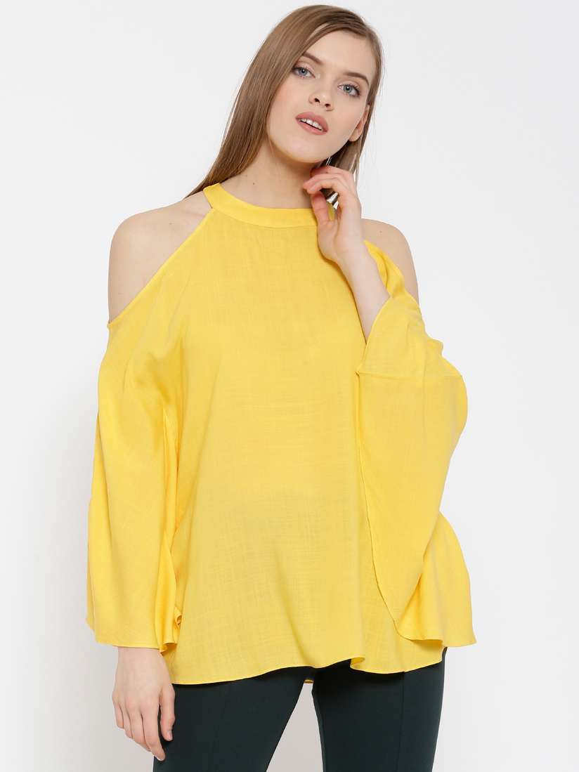 ladies tops cold shoulder bell sleeve top
