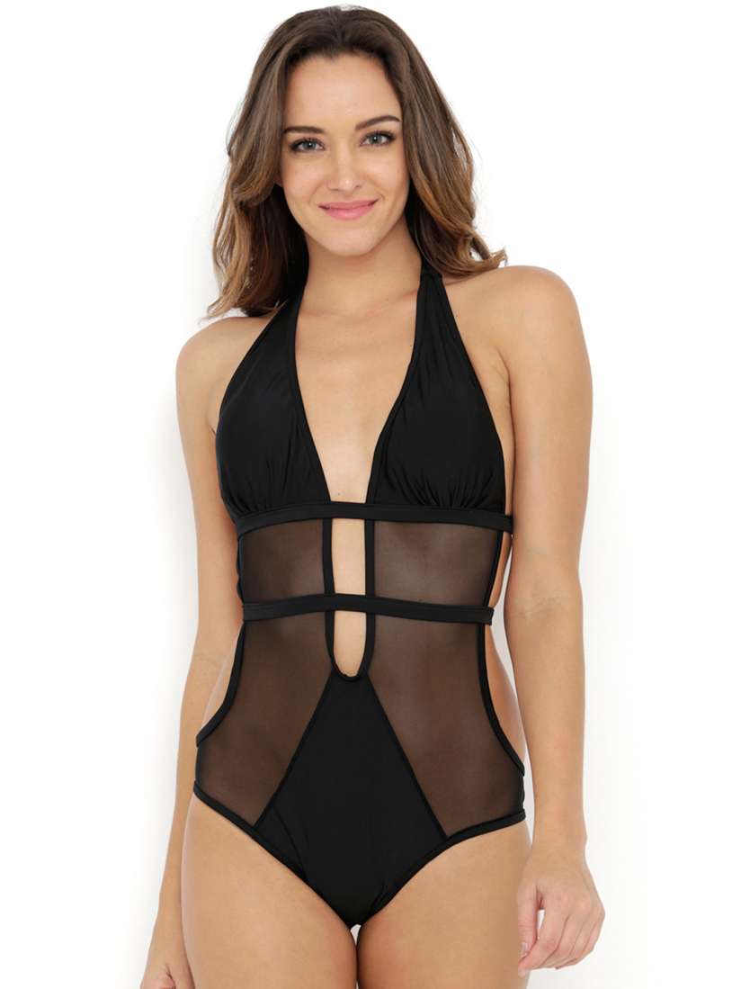 Buy PrettySecrets Black Sheer Swimsuit with Cut Out Detail PSW16SWM13A Swimwear for Women 1674827 Myntra