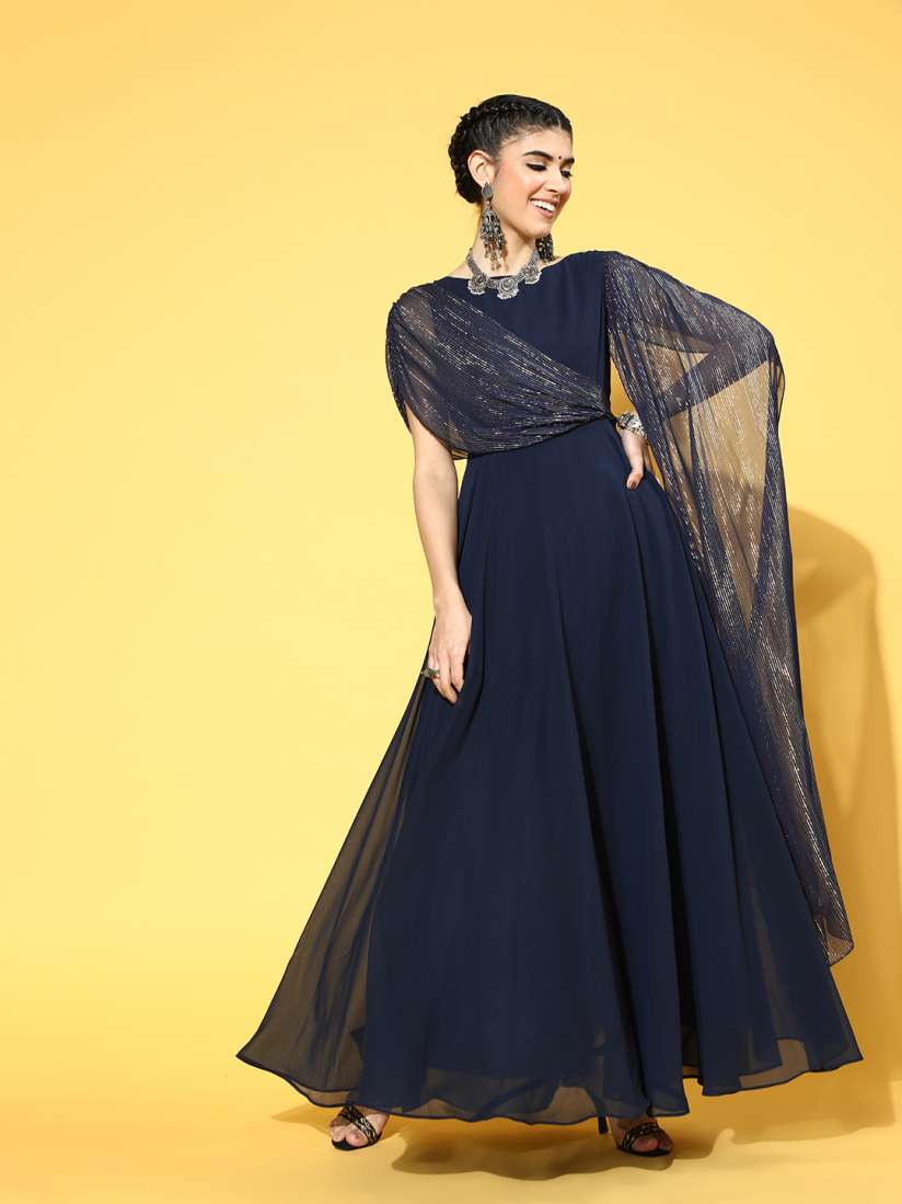 Buy Inddus Women Navy Blue Ethnic Maxi Dress Ethnic Dresses for Women 16758810 Myntra
