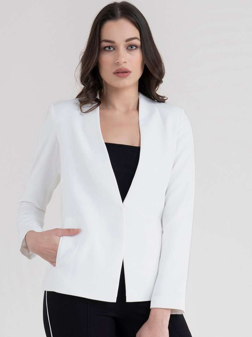 White open front blazer top